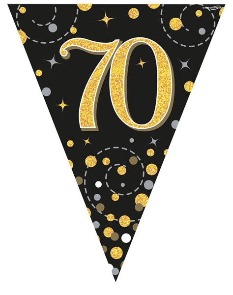 Sparkling Fizz Black & Gold 70th Birthday Flag Bunting