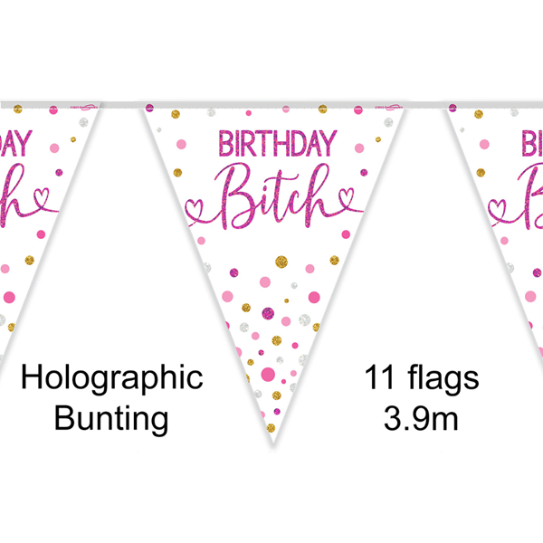 Pink Birthday B#tch Party Flag Banner Bunting 3.9m