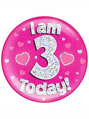Pink 3rd Birthday Holographic Jumbo Badge