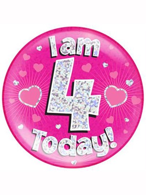 Pink 4th Birthday Holographic Jumbo Badge