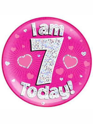 Pink 7th Birthday Holographic Jumbo Badge