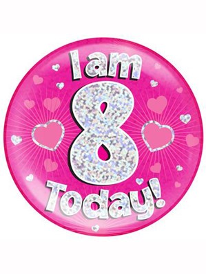Pink 8th Birthday Holographic Jumbo Badge