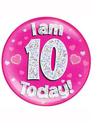 Pink 10th Birthday Holographic Jumbo Badge