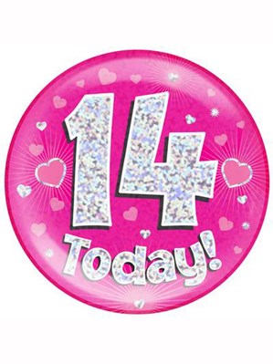 Pink 14th Birthday Holographic Jumbo Badge
