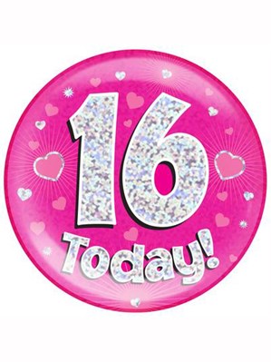 Pink 16th Birthday Holographic Jumbo Badge