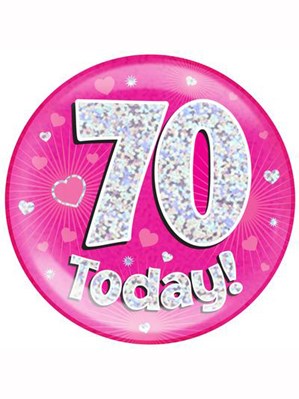 Pink 70th Birthday Holographic Jumbo Badge