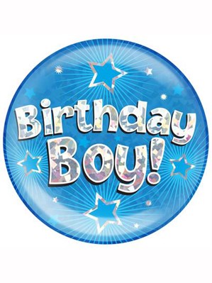 Blue Birthday Boy Holographic Jumbo Badge