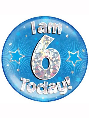 Blue 6th Birthday Holographic Jumbo Badge