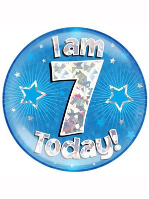 Blue 7th Birthday Holographic Jumbo Badge