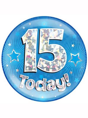 Blue 15th Birthday Holographic Jumbo Badge