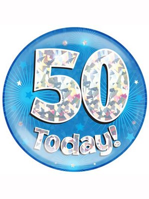 Blue 50th Birthday Holographic Jumbo Badge