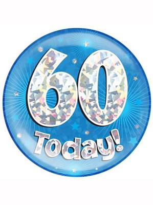 Blue 60th Birthday Holographic Jumbo Badge