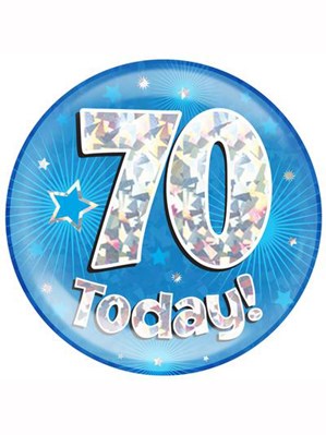 Blue 70th Birthday Holographic Jumbo Badge