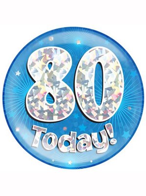 Blue 80th Birthday Holographic Jumbo Badge
