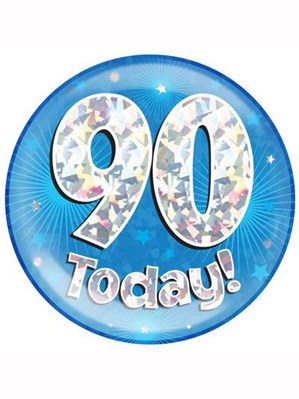Blue 90th Birthday Holographic Jumbo Badge