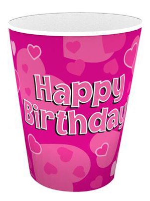 Happy Birthday Pink Hearts Paper Cups 8pk