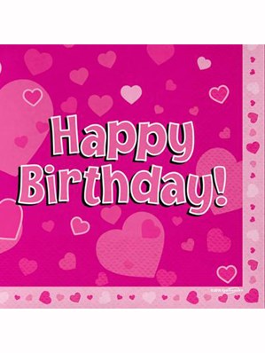 Happy Birthday Pink Hearts Luncheon Napkins 16pk