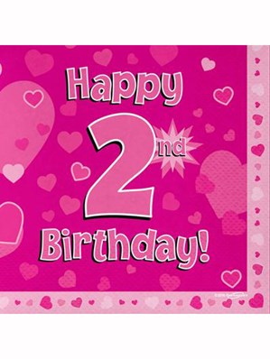 Happy 2nd Birthday Pink Hearts Luncheon Napkins 16pk