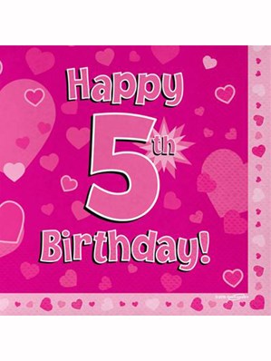 Happy 5th Birthday Pink Hearts Luncheon Napkins 16pk