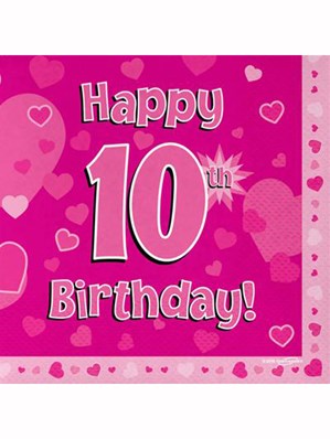 Happy 10th Birthday Pink Hearts Luncheon Napkins 16pk