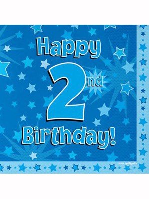 Happy 2nd Birthday Blue Stars Luncheon Napkins 16pk