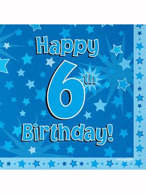 Happy 6th Birthday Blue Stars Luncheon Napkins 16pk
