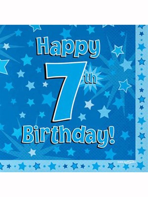 Happy 7th Birthday Blue Stars Luncheon Napkins 16pk