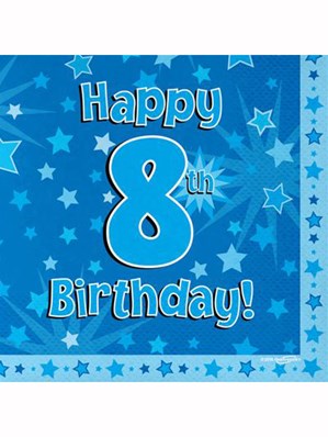 Happy 8th Birthday Blue Stars Luncheon Napkins 16pk