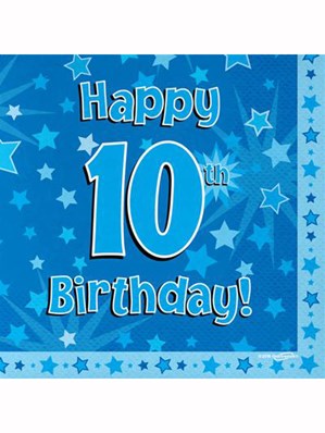 Happy 10th Birthday Blue Stars Luncheon Napkins 16pk
