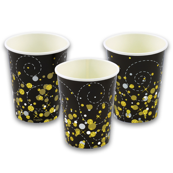 Sparkling Fizz Black & Gold 9oz Paper Cups 8pk