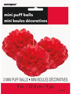 Ruby Red Mini Puffball Hanging Decorations 3pk