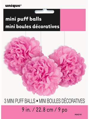 Hot Pink Mini Puffball Hanging Decorations 3pk