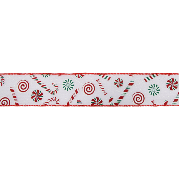 Christmas Candy Cane Wired Edge 63mm Ribbon 10yds