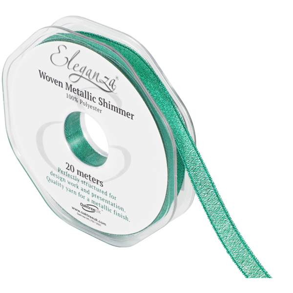 Green Eleganza 10mm Woven Metallic Shimmer Ribbon 20m