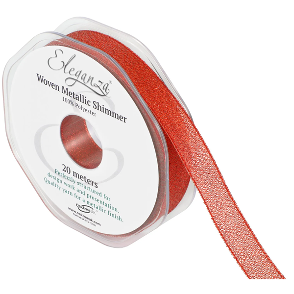 Red Eleganza 15mm Woven Metallic Shimmer Ribbon 20m