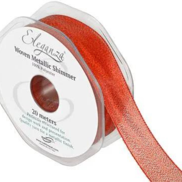 Red Eleganza 25mm Woven Metallic Shimmer Ribbon 20m