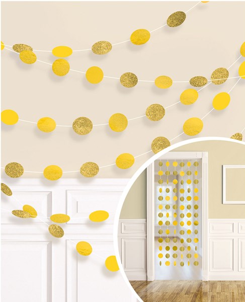 Yellow Glitter Dots Hanging String Decorations 6pk