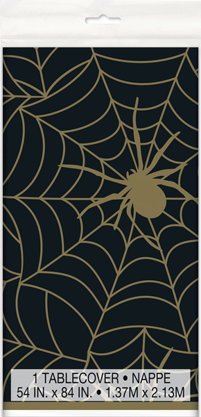 Halloween Black & Gold Spiderweb Reusable Plastic Tablecover
