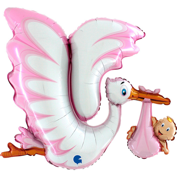 Pink Stork Baby Delivery 53" Large Foil Balloon