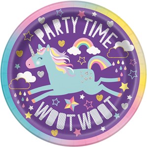 Unicorn Party 7" Round Paper Plates 8pk