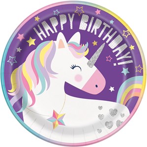 Unicorn Party Happy Birthday 9" Paper Plates 8pk
