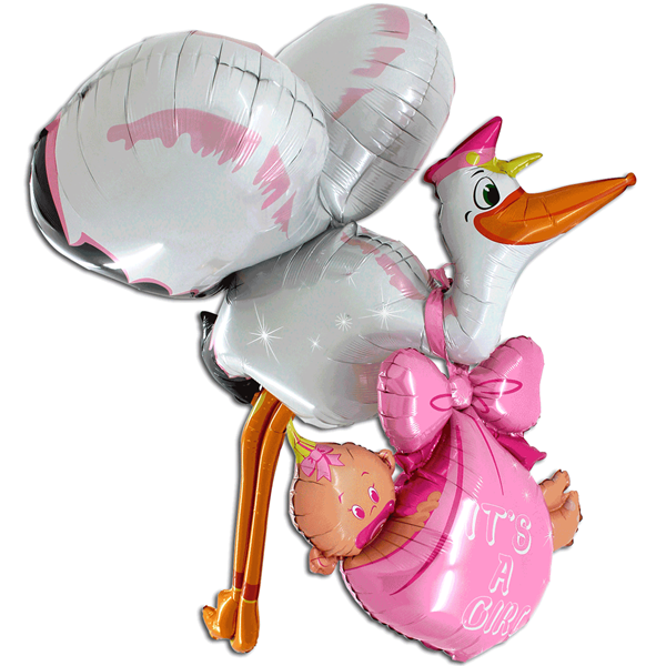 Baby Girl 3D Stork With Baby 5ft Foil Balloon