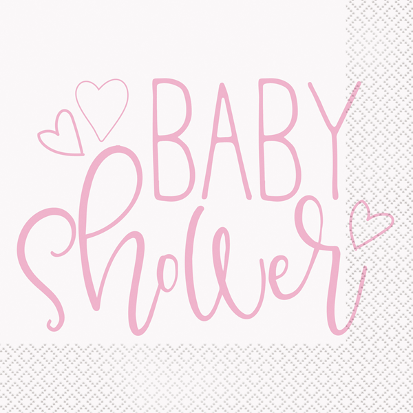 Baby Shower Pink & White Lunch Napkins 16pk