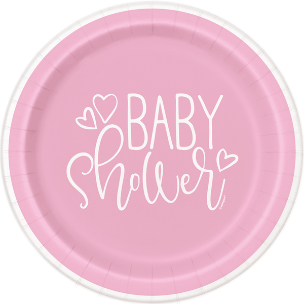 Baby Shower Pink 23cm Paper Plates 8pk