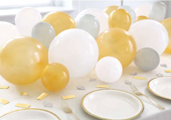 Silver, White & Gold Balloon Centrepiece Kit