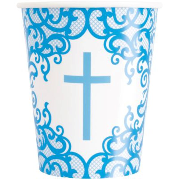 Blue Fancy Cross 9oz Paper Cups 8pk
