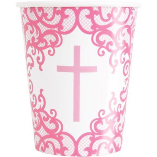 Pink Fancy Cross 9oz Paper Cups 8pk