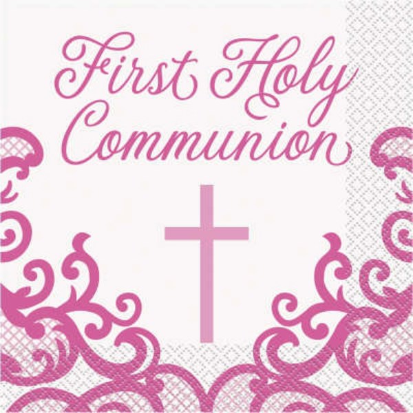 Pink First Holy Communion Luncheon Napkins 16pk