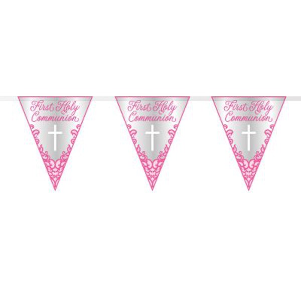 Pink First Holy Communion Foil Flag Banner 9ft