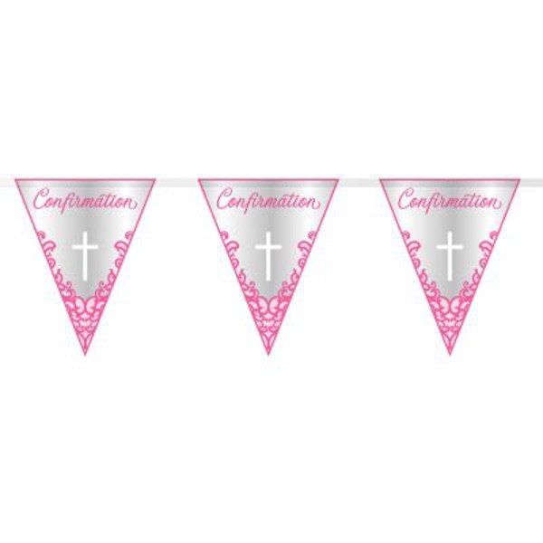 Pink Cross Confirmation Foil Flag Banner 9ft